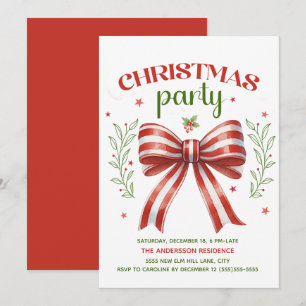 Invitation Red White Green Coquette Bow Christmas Party