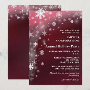 Invitation Red White Snowflakes Corporate Holiday Party