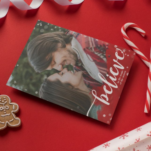 Invitation Red & White Sparkle Croyez en la magie Noël (Créateur téléchargé)