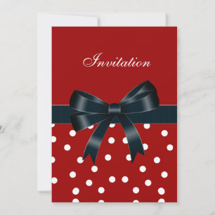 Invitation Red White Spots Black Bows