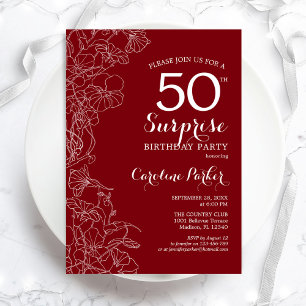 Invitation Red White Surprise 50e fête d'anniversaire