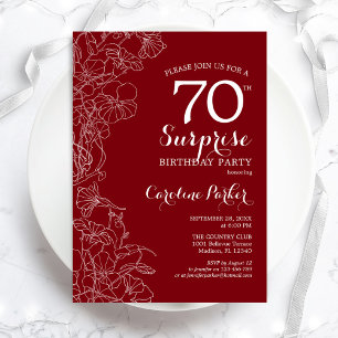 Invitation Red White Surprise 70e fête d'anniversaire