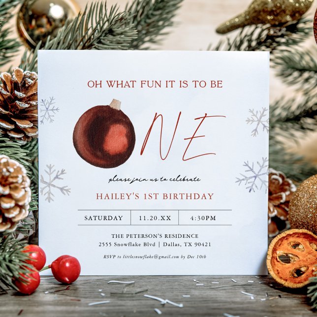 Invitation Red Winter Oh What Fun Girl 1er anniversaire fête (Créateur téléchargé)