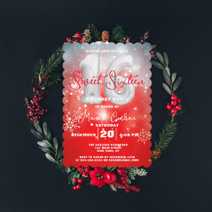 Invitation Red Winter Wonderland Sweet sixteen Anniversaire