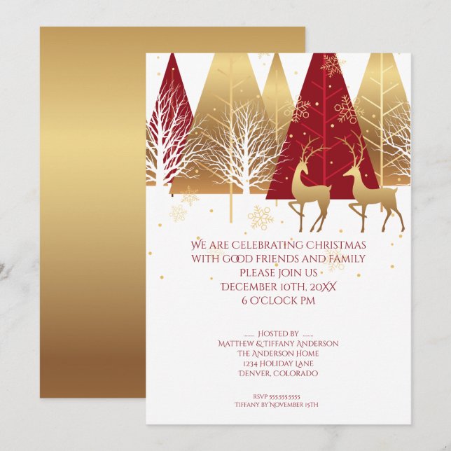 Invitation Red Woodland Deer (Devant / Derrière)
