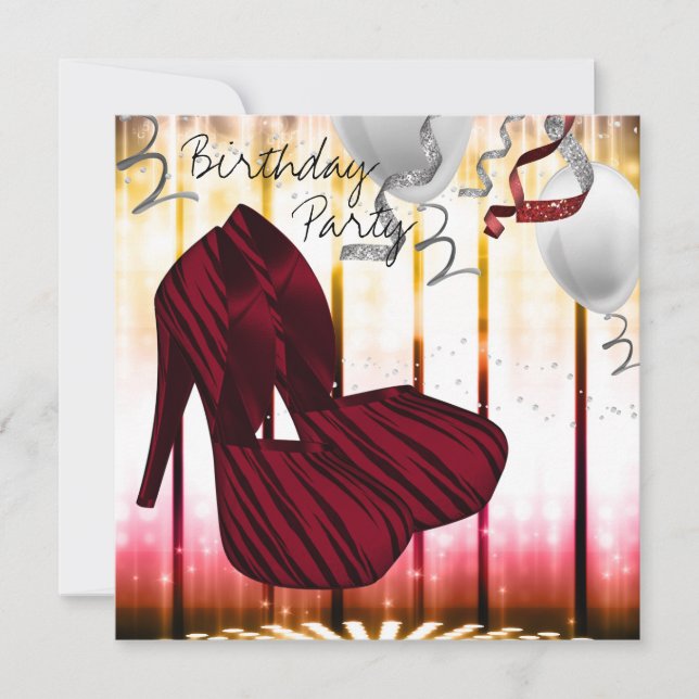 Invitation Red Zebra High Heel Chaussures Anniversaire (Devant)