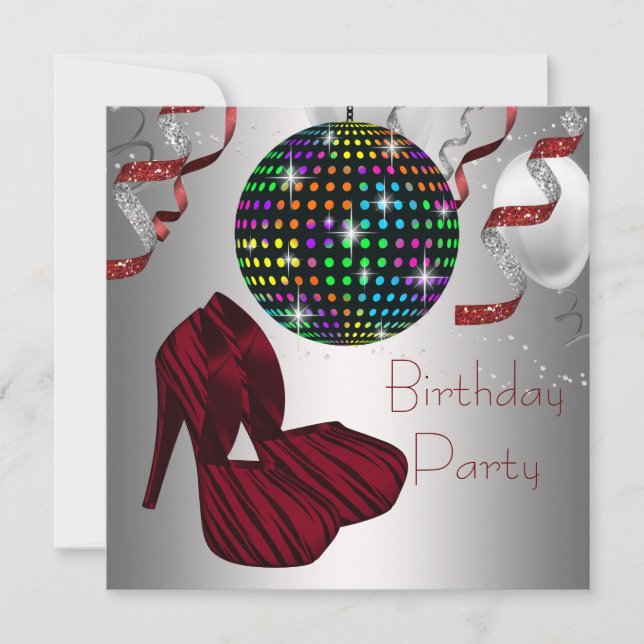 Invitation Red Zebra High Heel Chaussures Disco Anniversaire (Devant)