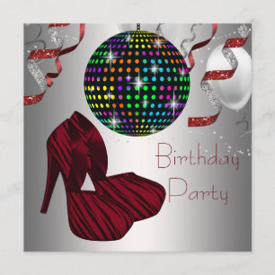 Invitation Red Zebra High Heel Chaussures Disco Anniversaire