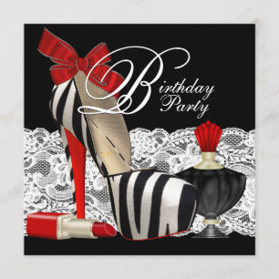 Invitation Red Zebra High Heel Shos Black Red Zebra Party
