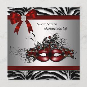 Invitation Red Zebra Masquerade Party