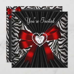 Invitation Red Zebra Strie Black Image de fête d'anniversaire