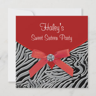 Invitation Red Zebra Sweet 16 Anniversaire