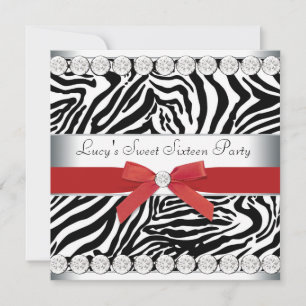 Invitation Red Zebra Sweet 16 Anniversaire