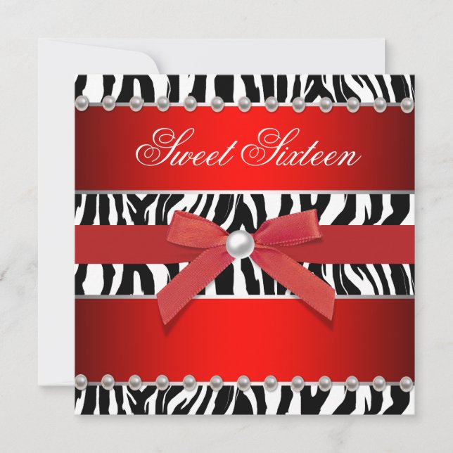 Invitation Red Zebra Sweet 16 Anniversaire (Devant)