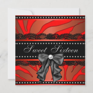 Invitation Red Zebra Sweet sixteen fête d'anniversaire