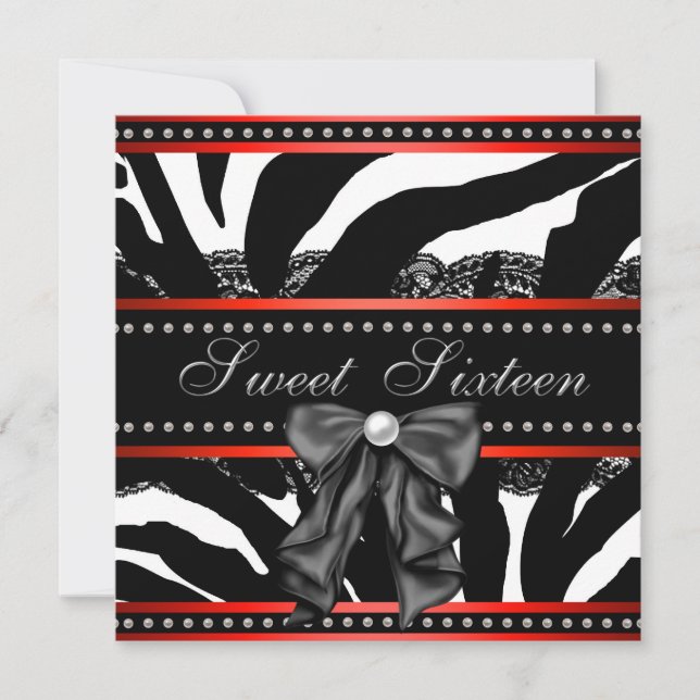 Invitation Red Zebra Sweet sixteen fête d'anniversaire (Devant)