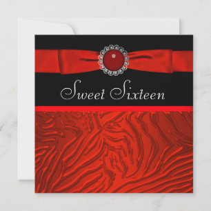 Invitation Red Zebra Sweet sixteen fête d'anniversaire