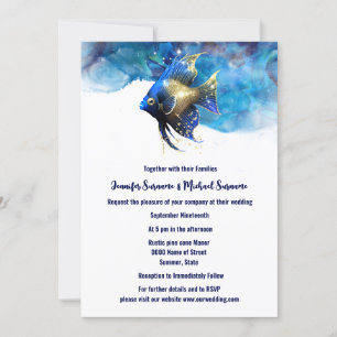 Invitation Reef île ange poisson 3D bleu or