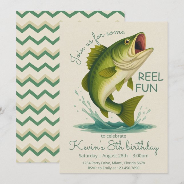 Invitation Reel in the Fun Fishing Birthday (Devant / Derrière)
