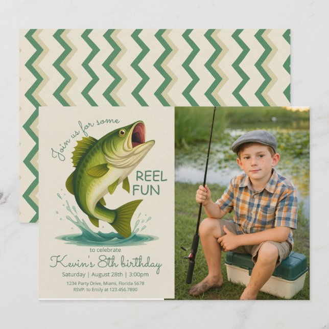 Invitation Reel in the Fun Fishing Birthday Photo (Devant / Derrière)
