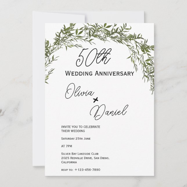 Invitation Refined Classic Greenery Wedding Anniversary (Devant)