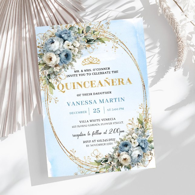 Invitation Refined Pastel Blue Gold Eucalyptus Quince Invites (Refined Pastel Blue Gold Eucalyptus Quince Invitation)