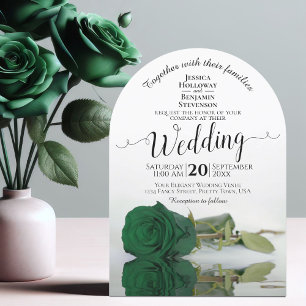 Invitation Reflet Emerald Green Rose Elegant Arch Mariage