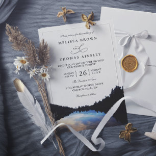 Invitation Reflets de lac rustiques mariage QR Code au bord d