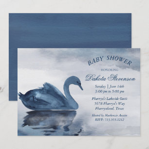 Invitation Réflexions des lacs   Dusty Blue Swan Baby shower