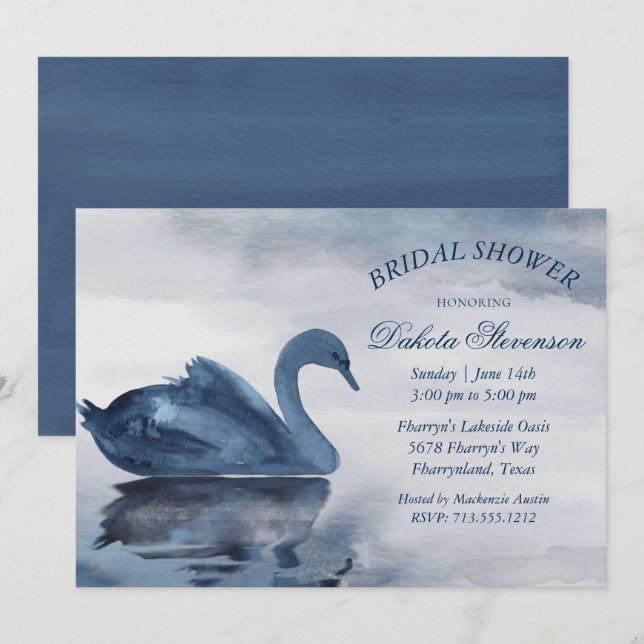 Invitation Réflexions des lacs | Dusty Blue Swan Fête des mar (Devant / Derrière)