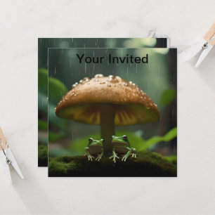 Invitation Refuge Rainy Day : Frogs Shelter Sous Champignons
