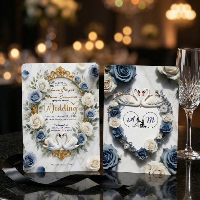 Invitation Regal Crest Silhouette Swans Traditional Wedding (Créateur téléchargé)