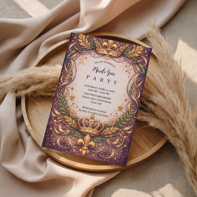 Invitation Regal Crown Fleur-de-Lis Mardi Gras (Créateur téléchargé)