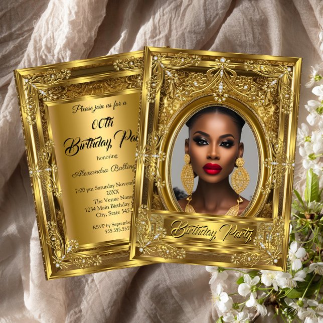 Invitation Regal Elegant Photo Anniversaire Party Gold Gems (Créateur téléchargé)