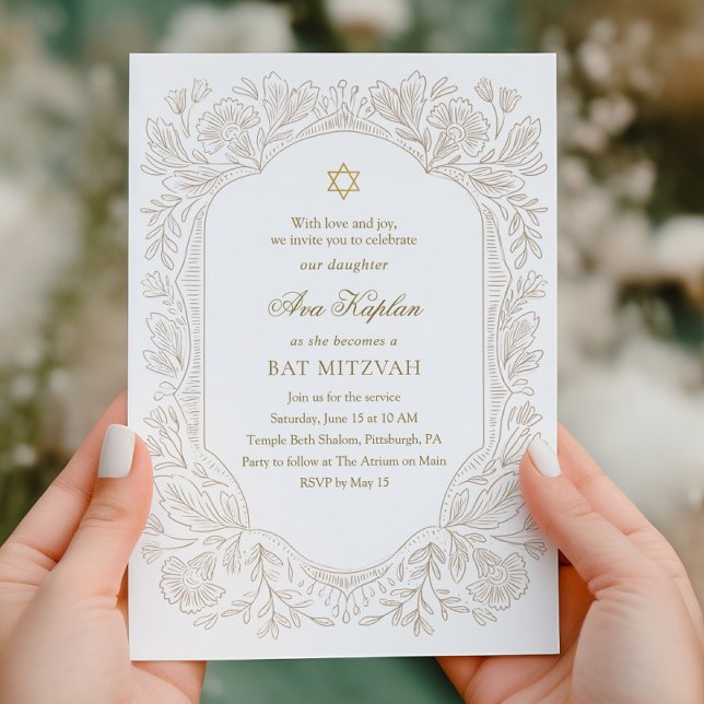 Invitation Regal Gold Floral Bat Mitzvah  (Créateur téléchargé)
