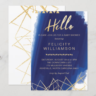 Invitation Regal Navy, Baby shower d'aquarelle d'or Invitatio