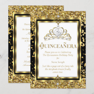 Invitation Regal Princess Quinceanera 15e Gold Black White