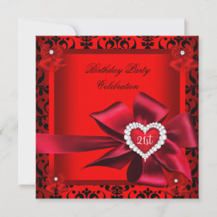 Invitation Regal Red Heart Damask 21e fête d'anniversaire