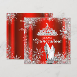 Invitation Regal Red Quinceanera Silver Tiara 15e anniversair