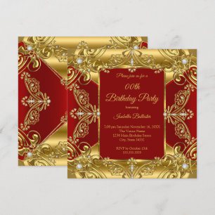 Invitation Regal Rouge Anniversaire Soirée Ornat Or Faux Diam