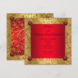 Invitation Regal Rouge élégante fête d'anniversaire Damask Go