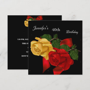Invitation Regal Rouge jaune Rose 40e anniversaire fête Noir