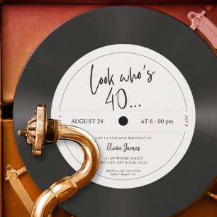 Invitation Regard rétro vinyle qui a 40 ans, 40e anniversaire