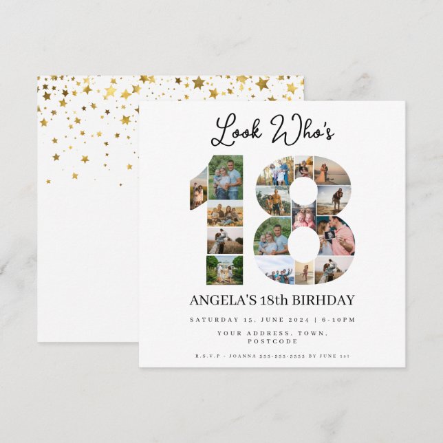 Invitation Regardez qui a 18 ans Photo Collage anniversaire a (Devant / Derrière)
