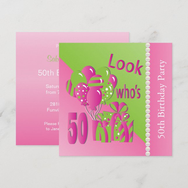 Invitation Regardez qui a 50 ans en rose - 50e anniversaire I (Devant / Derrière)