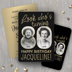 Invitation Regardez qui a 80 ans Fête d'anniversaire Black &