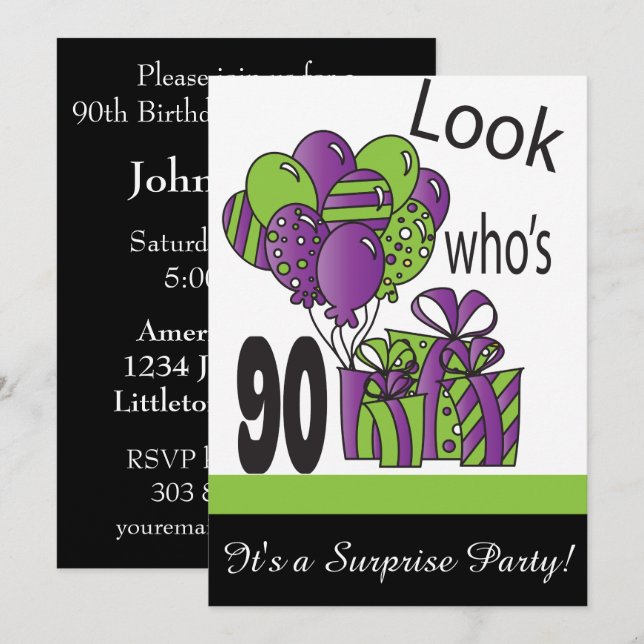 Invitation Regardez qui a 90 ans| 90e anniversaire (Devant / Derrière)