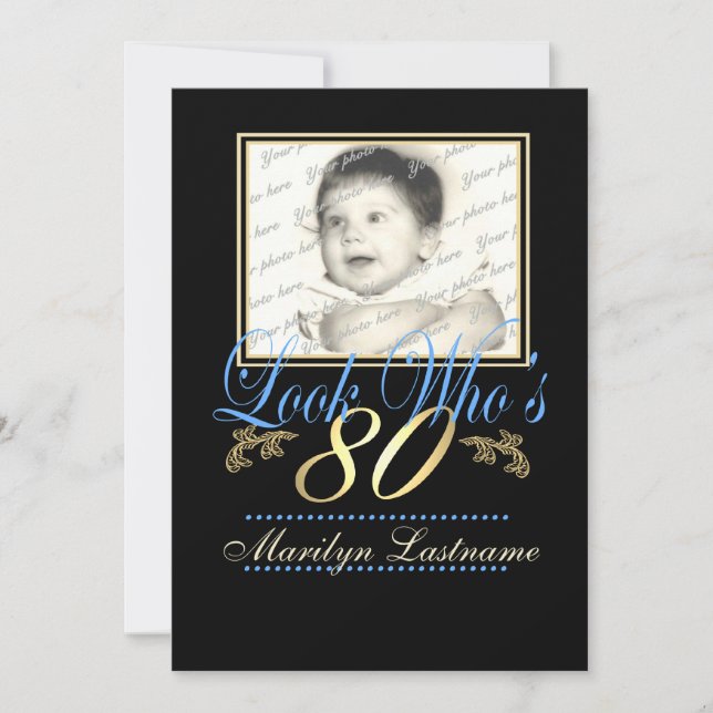 Invitation Regardez qui est 80 Photo Blue Gold (Devant)