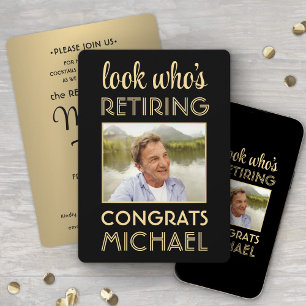 Invitation Regardez qui prend sa retraite Black & Gold Photo 