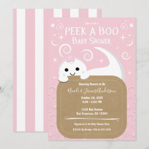 Invitation Regardez un Baby shower d'Halloween rose Fantôme d